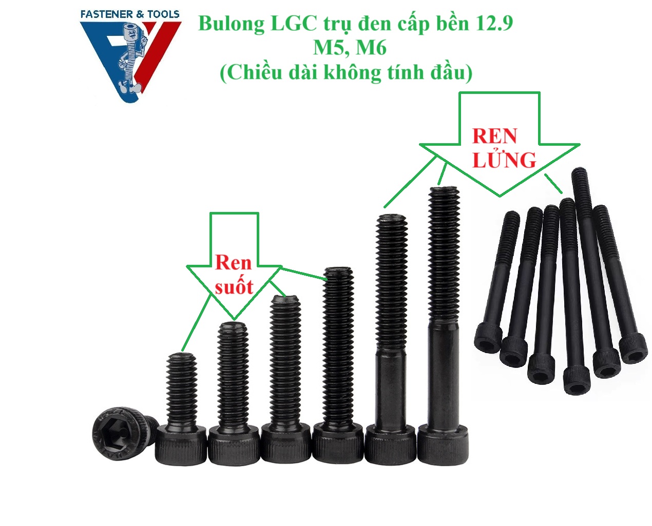 M5,M6 Bulong lục giác chìm đầu trụ cấp bền 12.9 M5- M6