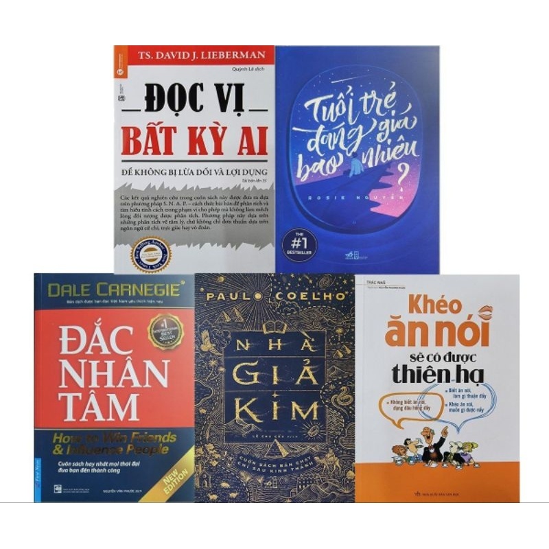 Sách - combo: khéo ăn nói + đắc nhân tâm + đọc vị bất kỳ ai + nhà giả kim + tuổi trẻ đáng giá bao nhiêu