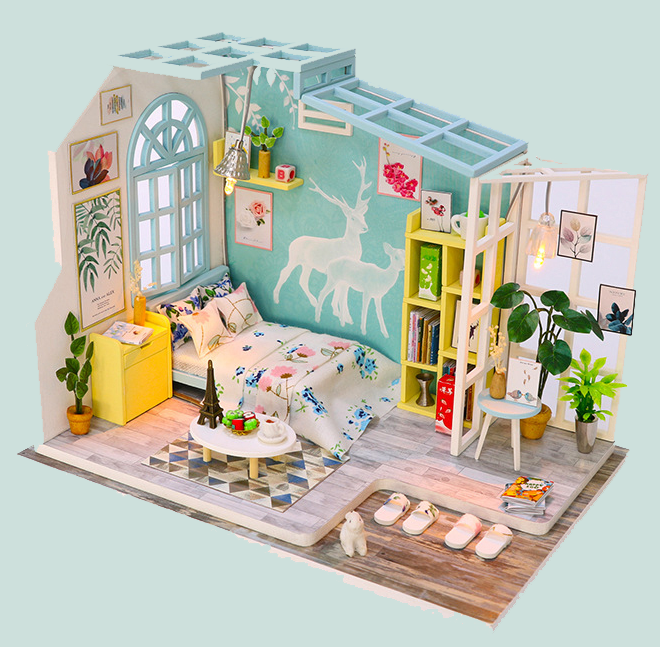 Mô Hình Nhà DIY tự Lắp Ráp - Nhà Búp Bê Doll house - Giấc Mơ Xanh ( Tặng Keo + dụng cụ )