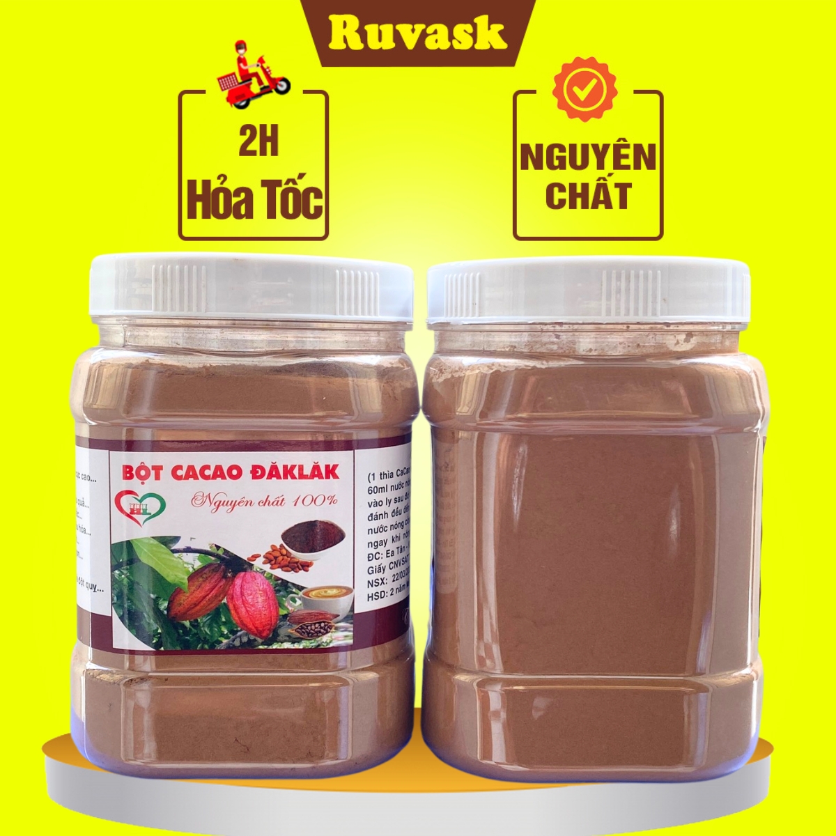 Bột cacao nguyên chất 100% không đường thơm ngon hũ 500g - bột ca cao đăk lăk mùi vị và hương thơm đậm đà - cacao ruvask