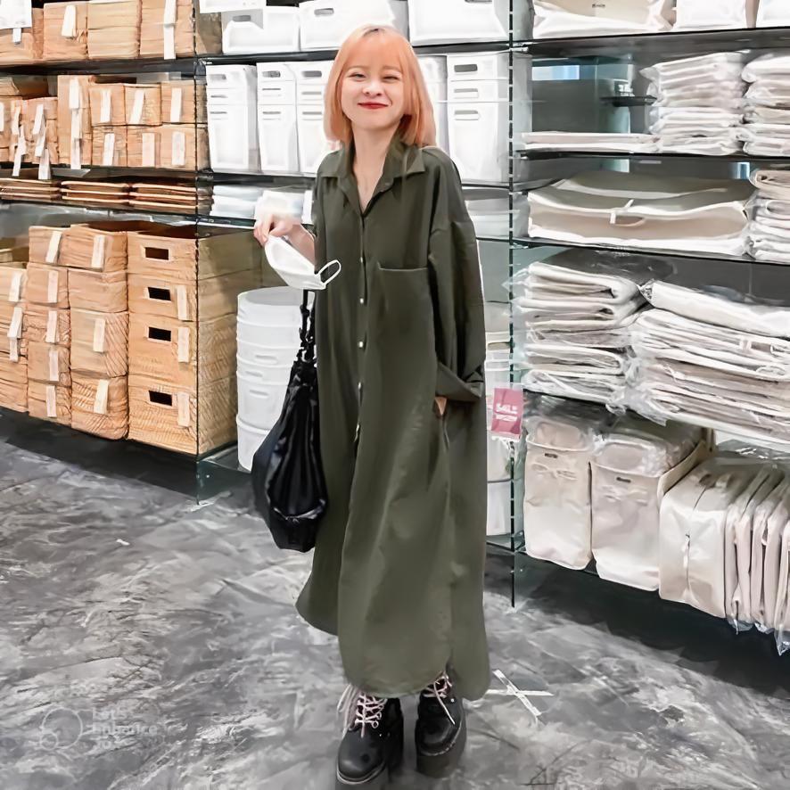 Mossy Shirt Dress - Đầm sơ mi tone rêu sáng da vải tơ xước Remmus