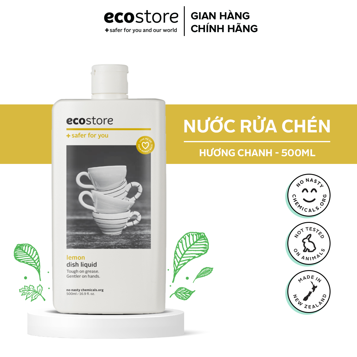 [Flashsale] Nước rửa chén gốc thực vật ECOSTORE 500ml dưỡng ẩm - không khô da - không lưu hóa chất - Hương Chanh