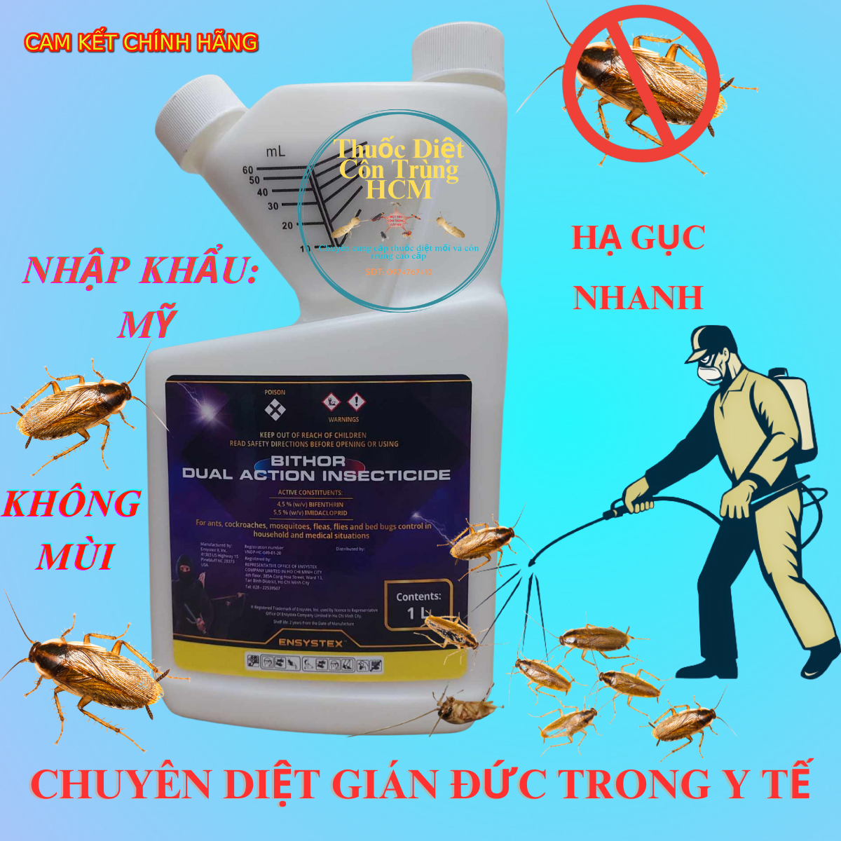Thuốc diệt gián đức tận gốc bithor dual action 1 lít - nhập khẩu từ mỹ - không mùi