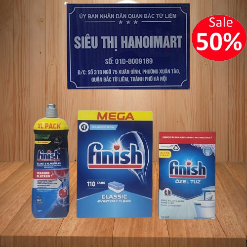 Combo 120 viên rửa bát Finish + muối finish 1.5kg + bóng finish 750ml chuyên dùng cho máy rửa bát