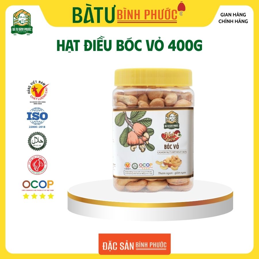 Hạt điều bóc vỏ bà tư hộp vuông 400 g