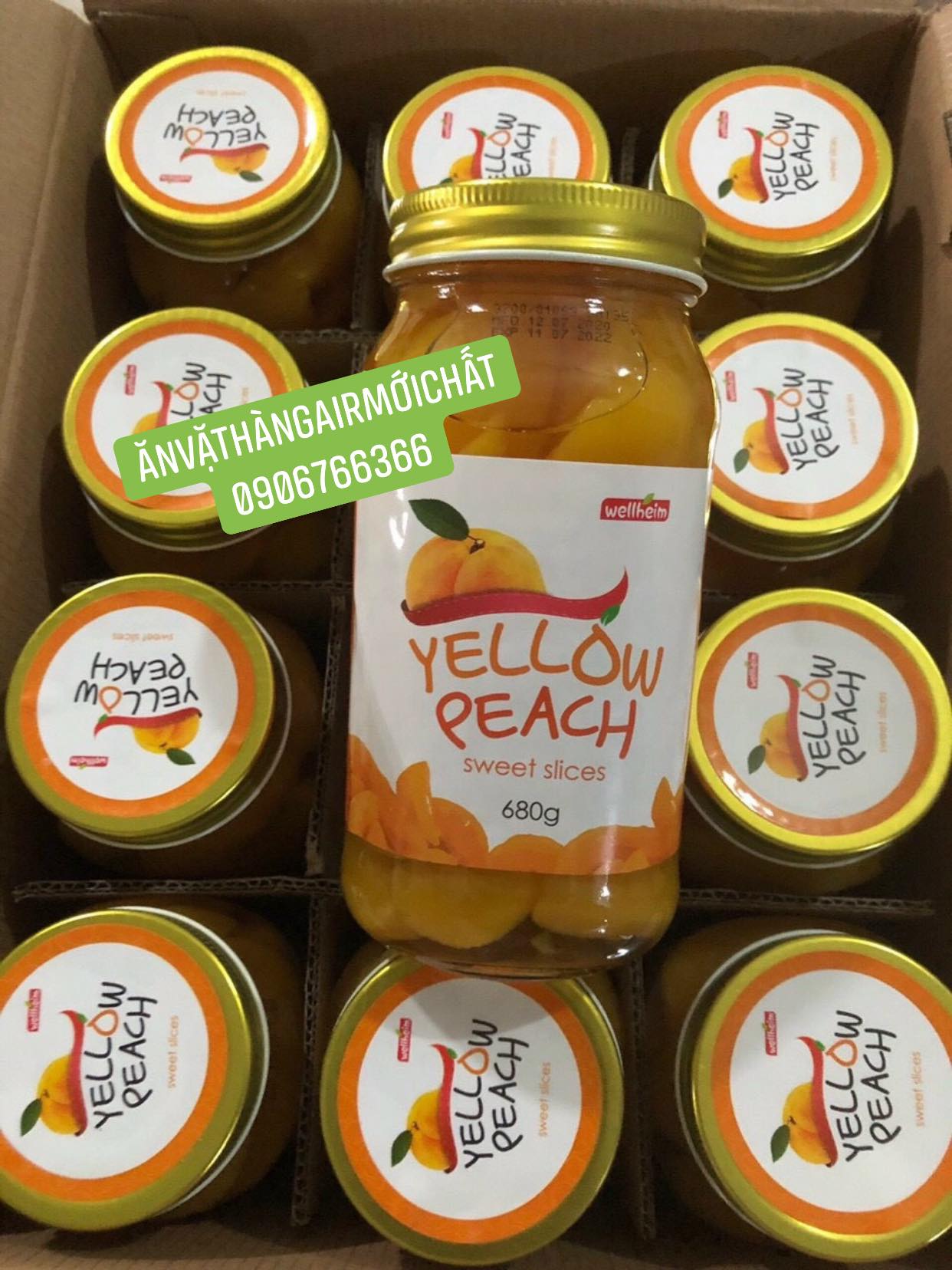 [Date ĐẸP 07/2025]Đào Ngâm Wellheim Yellow Peach Hàn Quốc Hủ 680 Gram