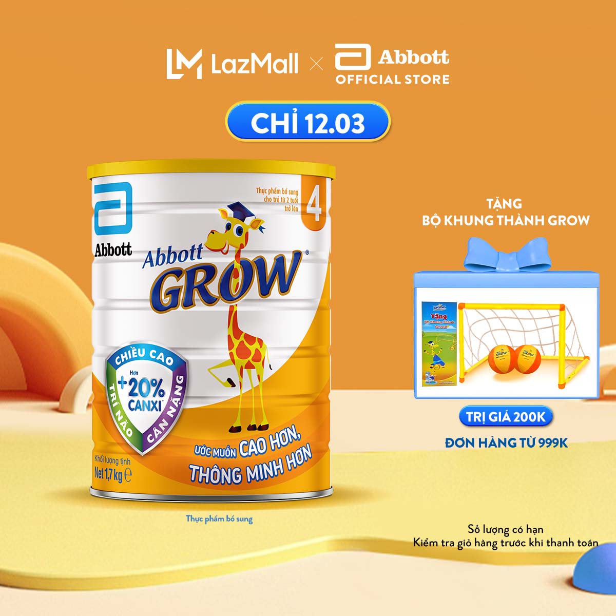 CHỈ 12.3 TẶNG BỘ KHUNG THÀNH CHO ĐH 999K SLCH Sữa bột Abbott Grow 4 GPower Hương Vani 1.7kg