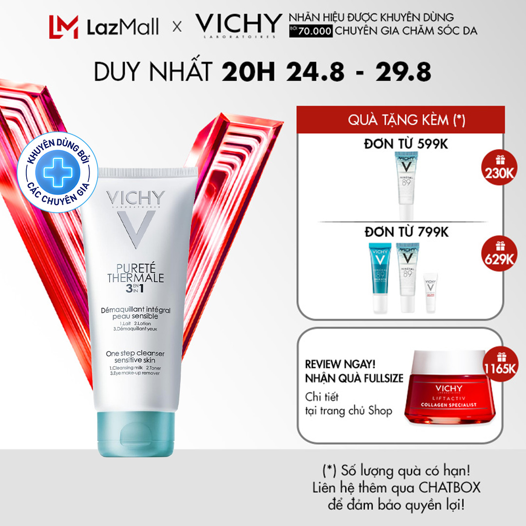 Sữa rửa mặt tẩy trang 3 tác dụng Vichy Purete Thermal One Step Cleanser