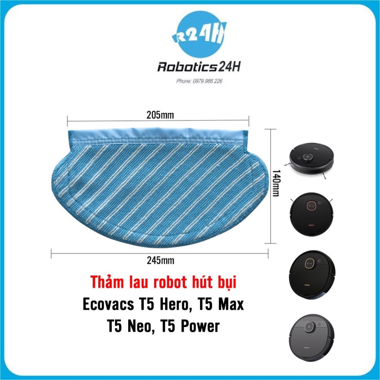 Phụ kiện khăn lau, giẻ lau robot hút bụi Ecovacs Deebot T5 Hero, T5 Max, T5 Neo, N8, N5, T5 Power, Ozmo 920, Ozmo 950