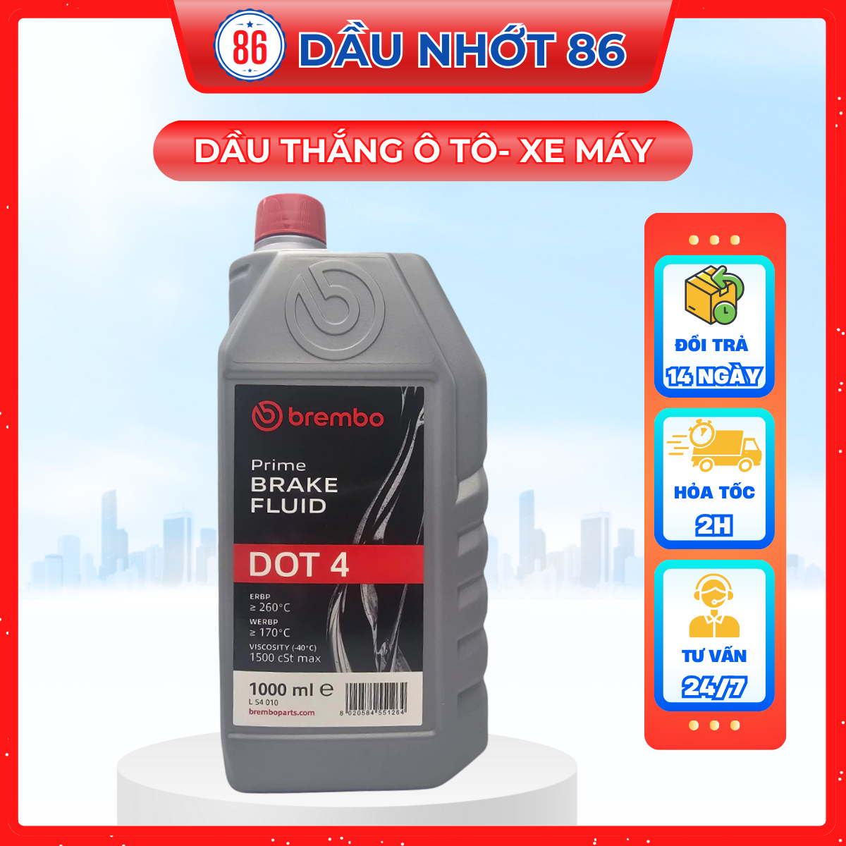 Dầu thắng cao cấp Brembo DOT4 cho oto-xe máy Sản xuất tại Ý