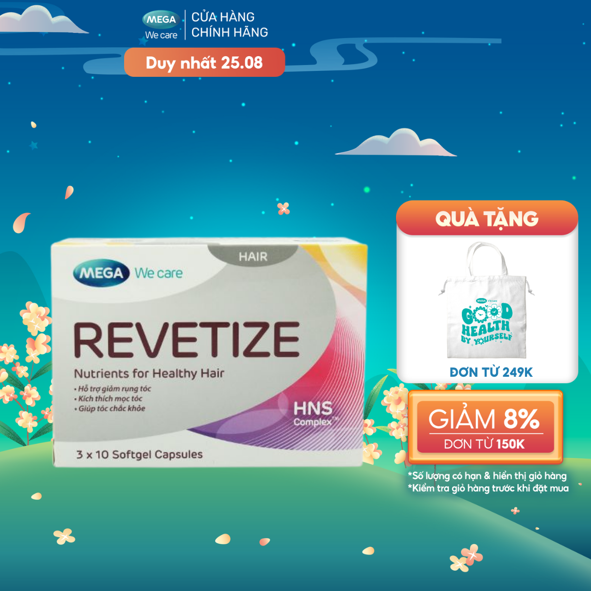 Viên uống cải thiện tình trạng rụng tóc và duy trì mái tóc khỏe đẹp- REVETIZE Mega We Care