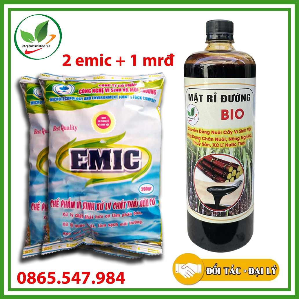 Combo chế phẩm sinh học Em-Emic( 2 gói) + mật rỉ đường 1 lít mật nặng 1.4kg