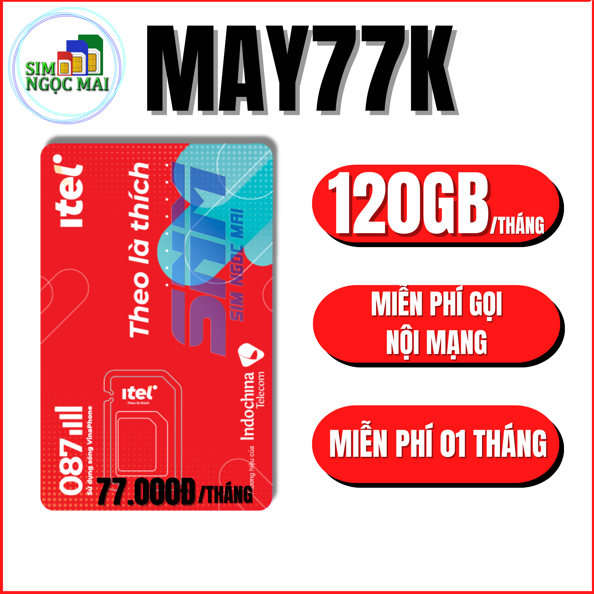 FREESHIP - CHƯA KÍCH HOẠT. Sim 4G Vinaphone ITel Miễn Phí Tháng Đầu Tiên 120Gb Data - Tự Đăng Kí Chính Chủ - Sim Ngọc Mai
