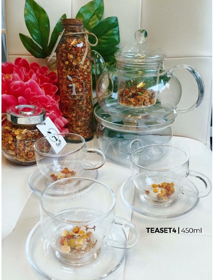 Bộ ấm trà thuỷ tinh chịu nhiệt set 4, ấm trà, đế nến, cốc tách trà, đồ dùng pha trà, ấm chén trà gia đình