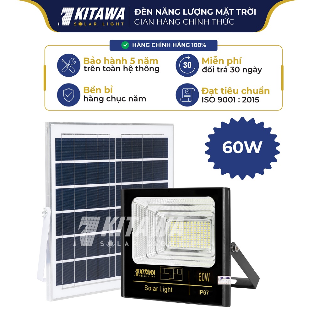 [VOUCHER 10%] Đèn Pha Năng Lượng Mặt Trời Kitawa 60w Chiếu Sáng Hiệu Quả, Bảo Hành 5 Năm, Chống Nước