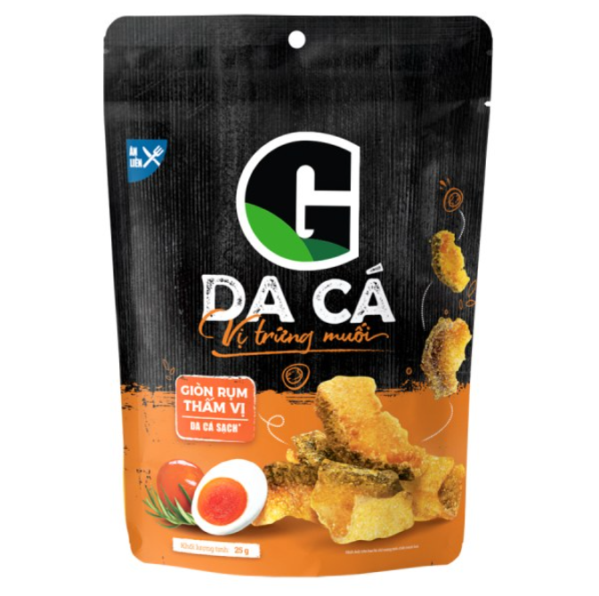 Da cá sấy giòn vị Trứng muối cay / không cay, Vị tiêu đen thương hiệu G , gói 25g