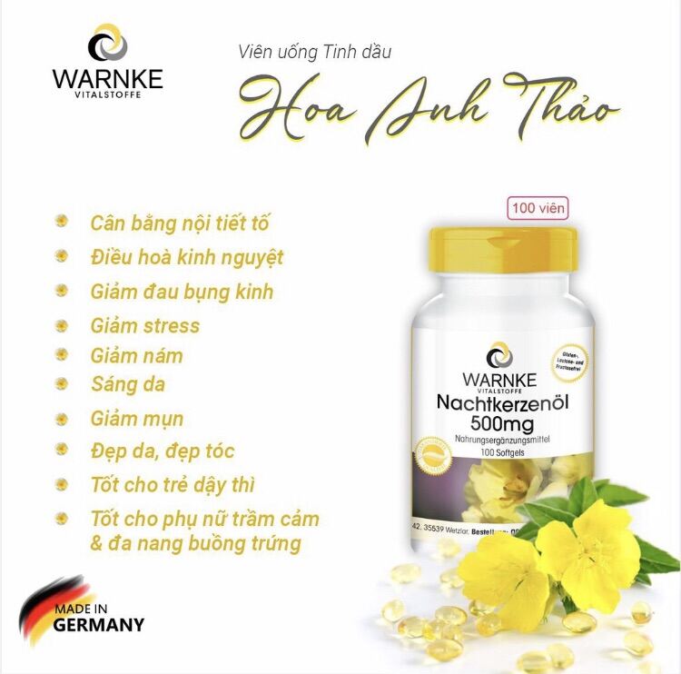 Tinh dầu hoa anh thảo warnke nachtkerzenol 500mg - hộp 100 viên - nội địa đức