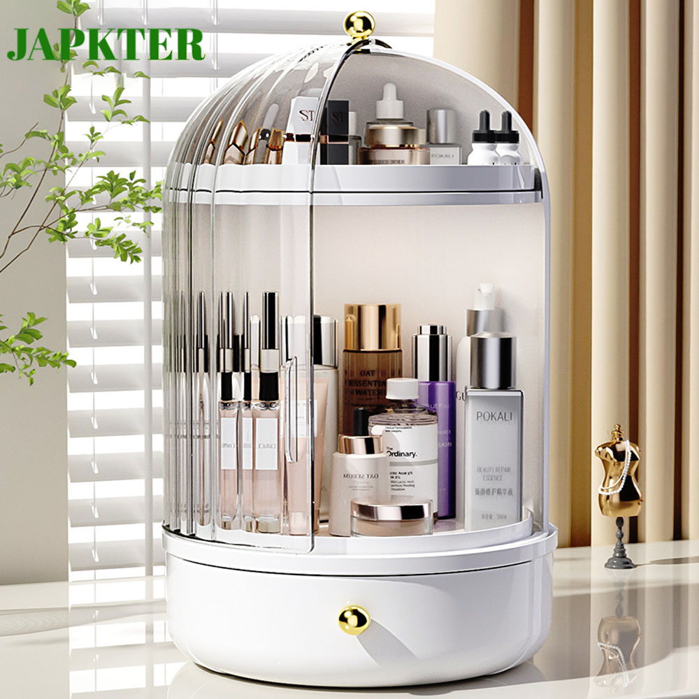 Hộp đựng mỹ phẩm, hộp đựng cọ trang điểm-Giá đựng cọ trang điểm xoay 360 độ có nắp trang trí Giá đỡ cọ trang điểm xoay c Dung lượng lớn