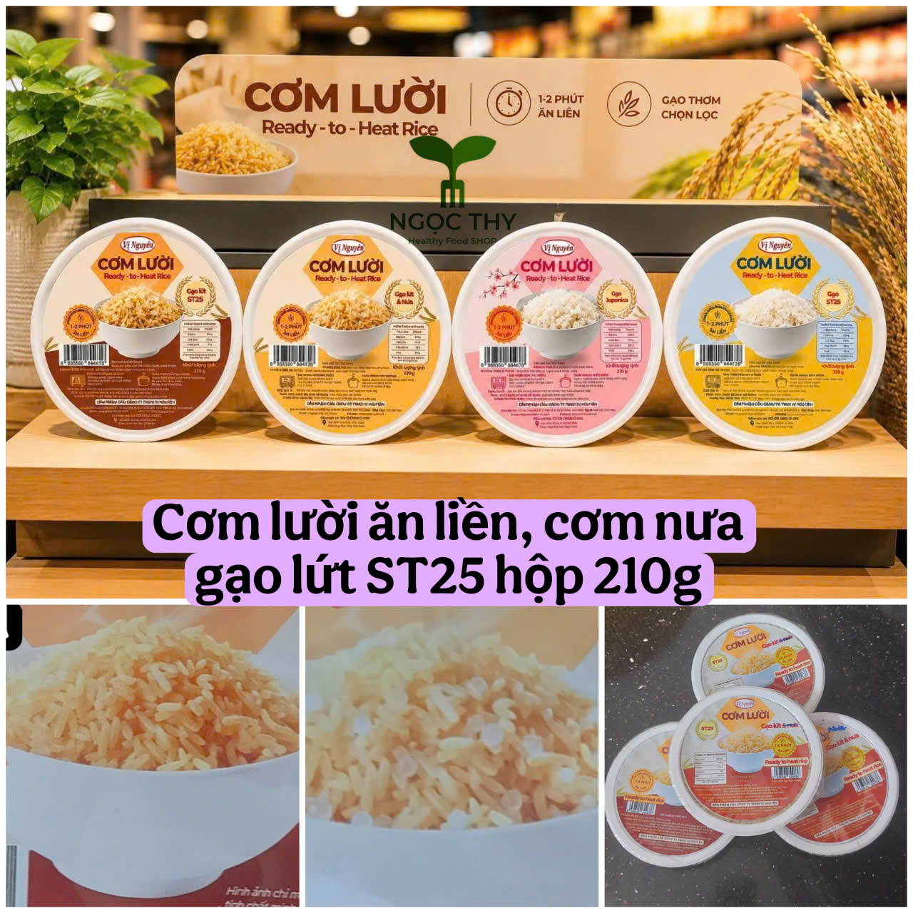 Cơm nưa gạo lứt ST25 chín ăn liền tiện lợi calo thấp ăn kiêng giảm cân tiểu đường Vị Nguyên hộp 210g