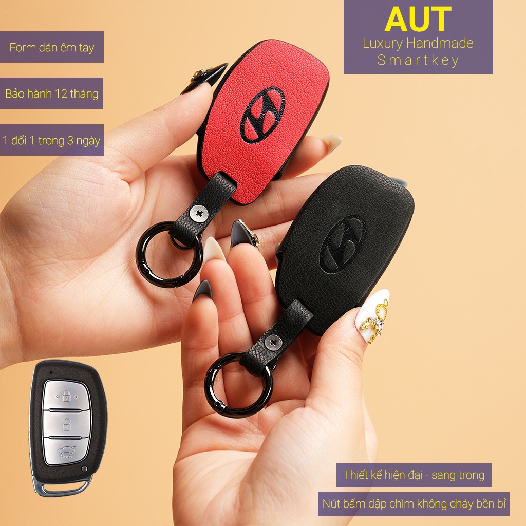 Bao da chìa khoá Hyundai Tucson Elantra Sonata i10 i20 da bò handmade móc Apple