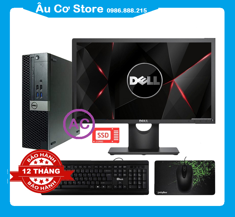 Bộ máy tính đồng bộ dell 🎁âu cơ store🎁 case pc - đồng bộ dell - dell optiplex 3040, cpu core i7 6700/8gb/ssd 240g , dell 20 wide led - bảo hành 12t