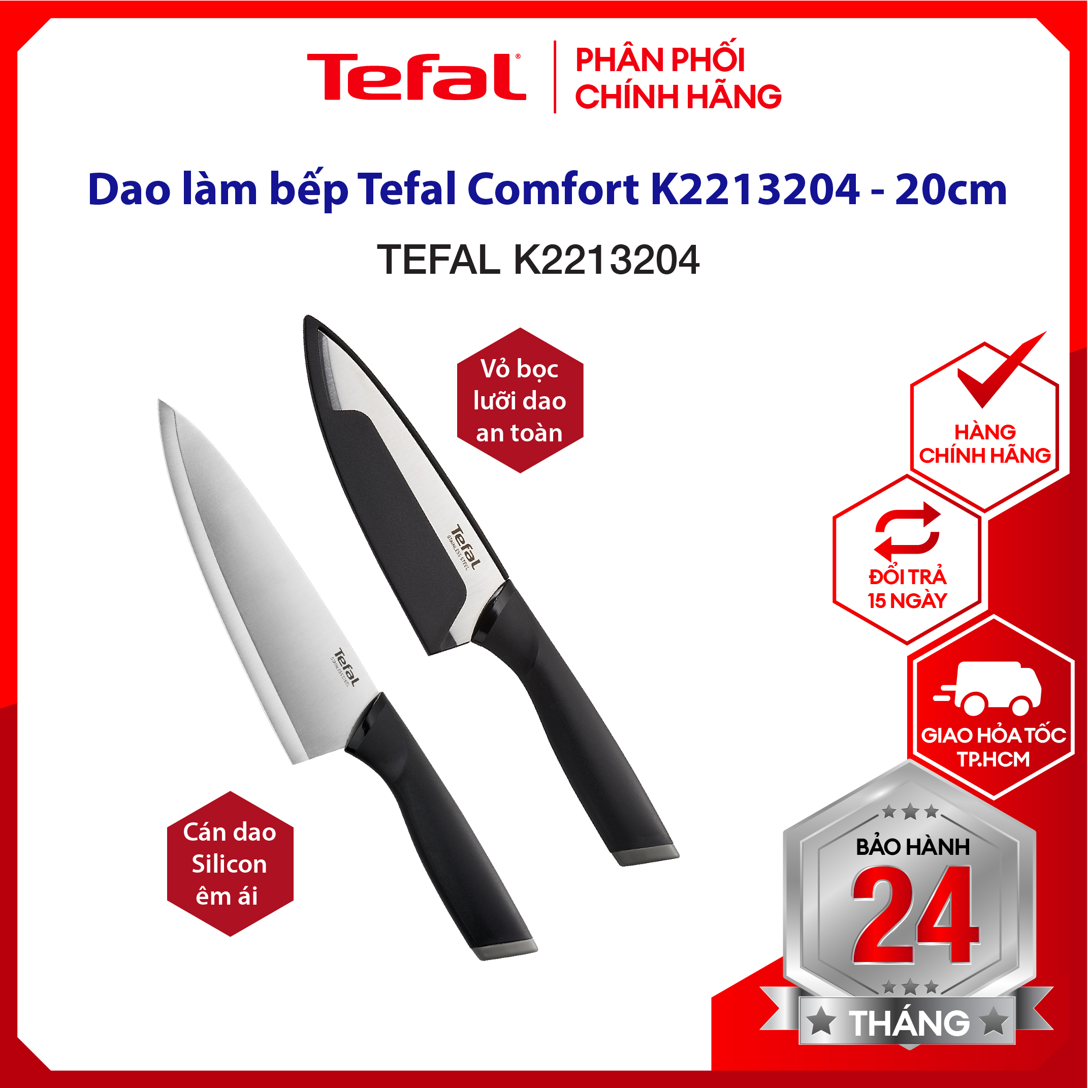|hỏa tốc 2h| dao làm bếp tefal comfort k2213204 - 20cm