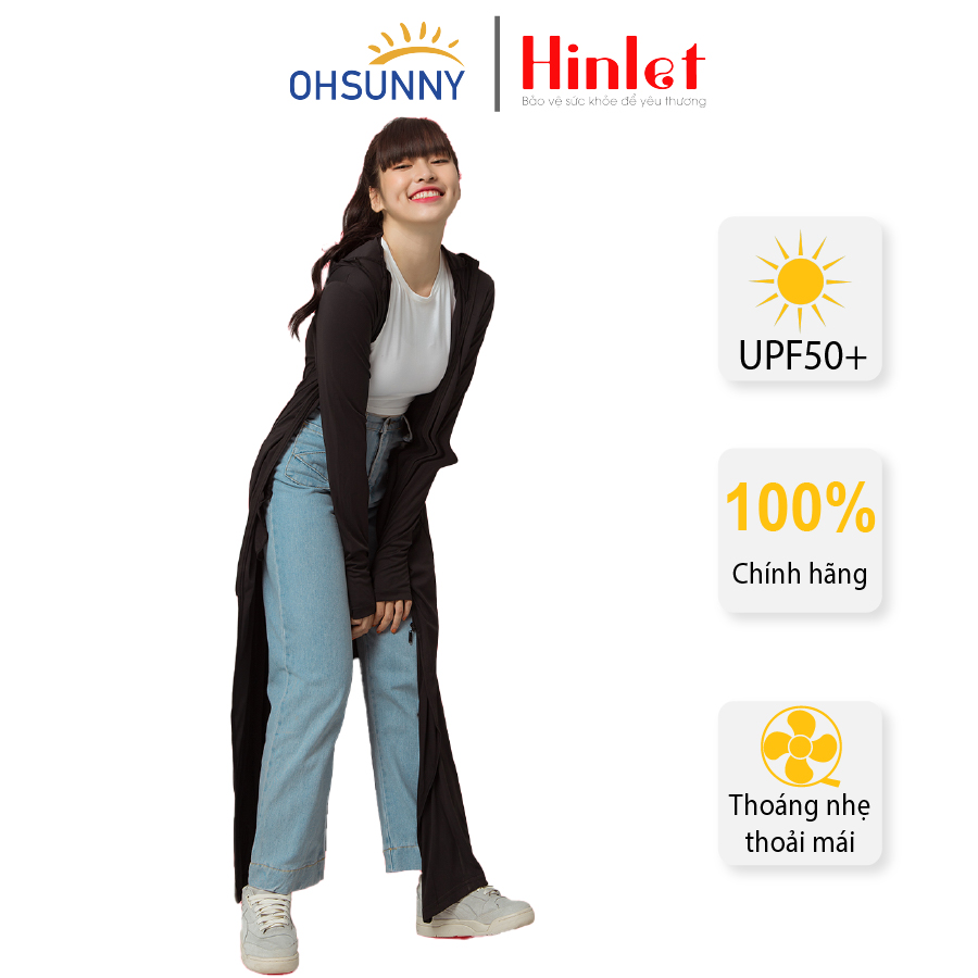 Áo Khoác chống nắng toàn thân Ohsunny Longform UPF50+++ OS150 Hinlet, kết cấu vải siêu mỏng nhẹ chỉ còn 0,32mm, chất liệu sợi polyester gốm cao cấp