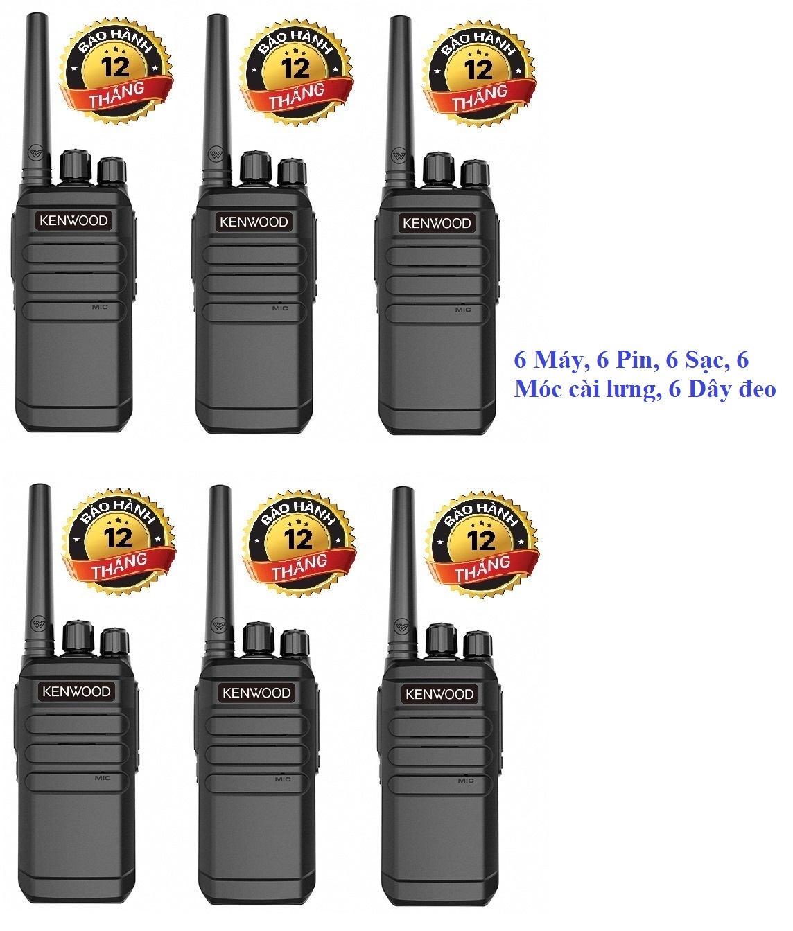 Bộ 6 Bộ đàm Kenwood TK6630 (Nhỏ gọn,Pin sử dụng trên 15 tiếng, Siêu bền bỉ, không lo bảo hành, cự ly liên lạc xa)