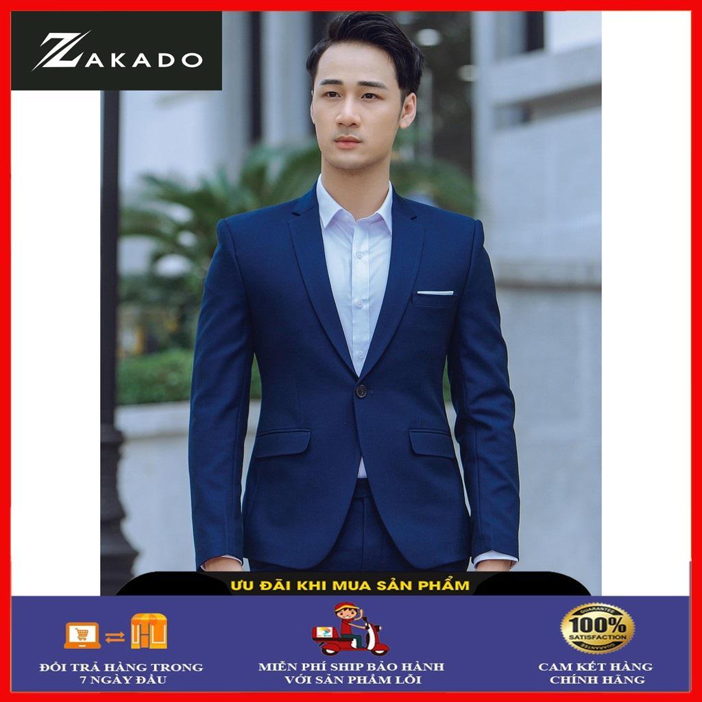 Bộ Vest Nam ZAKADO Màu Tím Than SángTrơn, Áo Vest nam kiểu dáng slimfit (ZVE262)