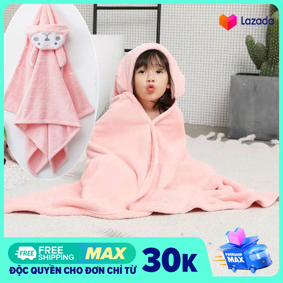Khăn Tắm Em Bé, Áo Choàng Tắm Sơ Sinh Có Mũ Chùm Đầu Hình Động Vật Dễ Thương