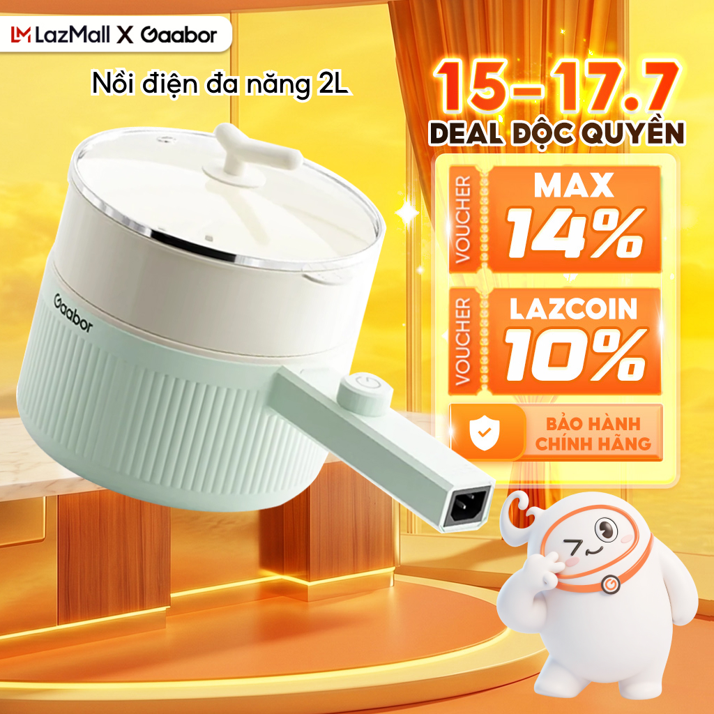 Nồi nấu đa năng dung tích 2L Gaabor EC-20M01A/EC-20E01B nồi lẩu hấp điện đa năng 2 mức nhiệt men chống dính kèm xửng hấp công suất 600W - Bảo hành 12 tháng 1 đổi 1