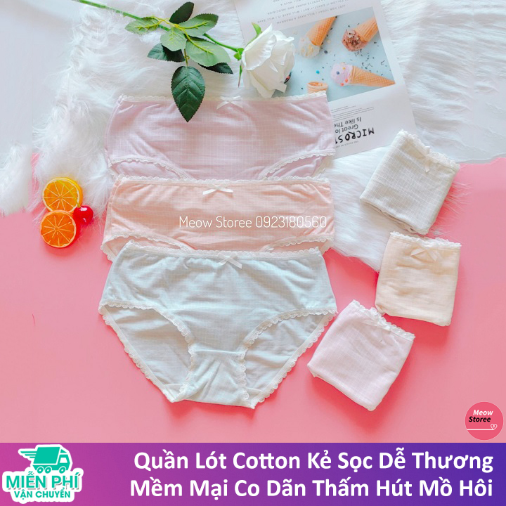 Quần Lót Nữ Cute Cotton Kẻ Sọc Dễ Thương (Ảnh Thật)