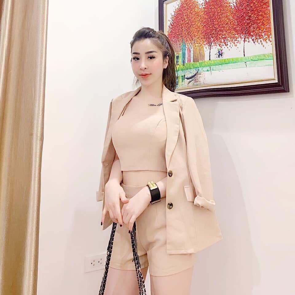 Sét vest thời trang nữ áo blazer tay ngắn phối quần đùi đa dạng màu sắc  (Xanh, Đỏ, Đen, Da). | Shopee Việt Nam