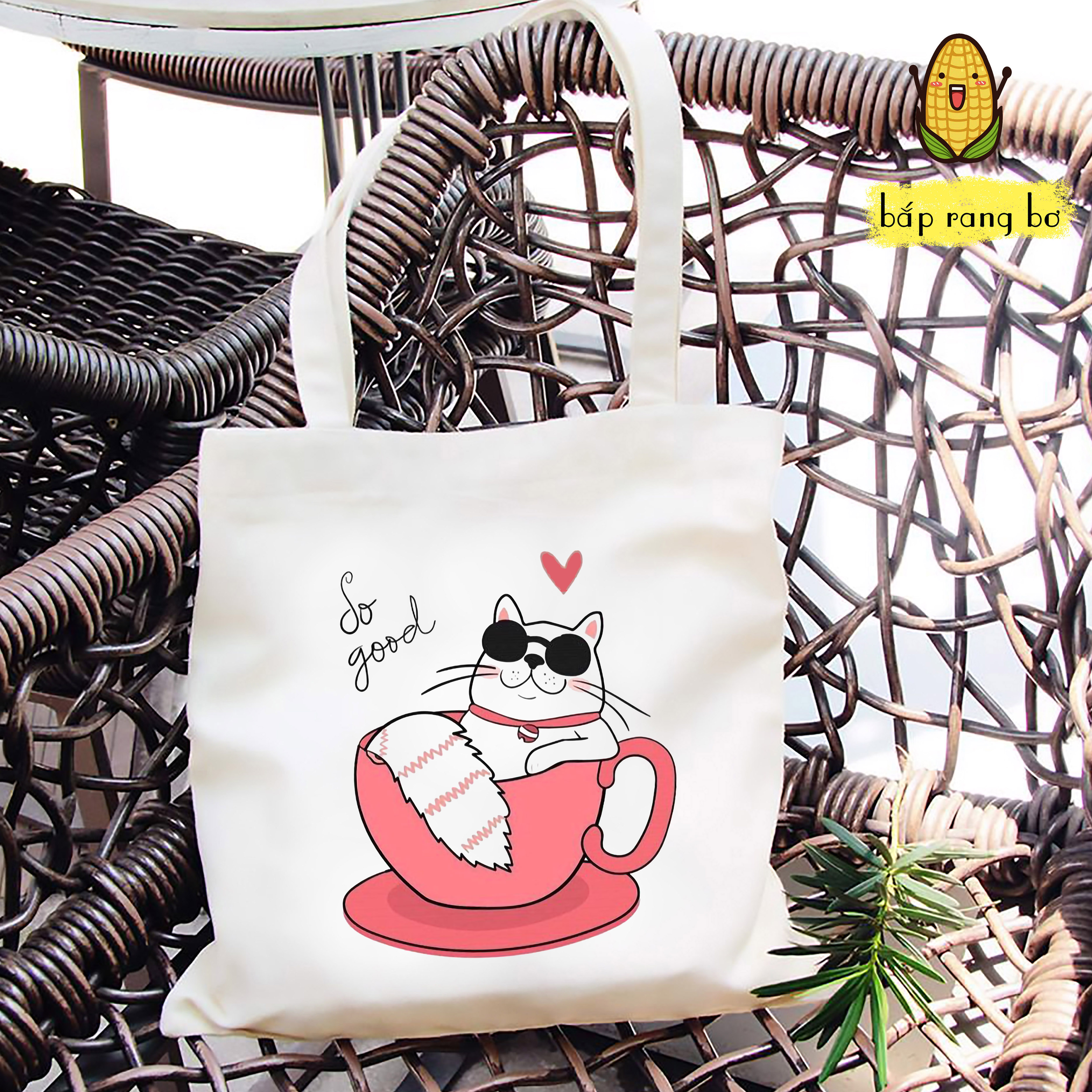 TÚI TOTE VUÔNG NHỮNG CHÚ MÈO CAT (CÓ KHÓA) - VẢI CANVAS