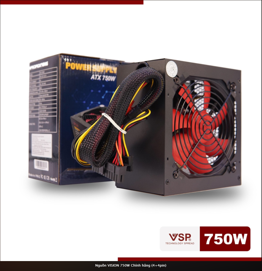Nguồn Công Suất Thực VSP 500W Chính hãng (4+4pin) Tặng Kèm Dây Nguồn Xịn Lỗi Đồng To (Bảo Hành 12 Tháng)