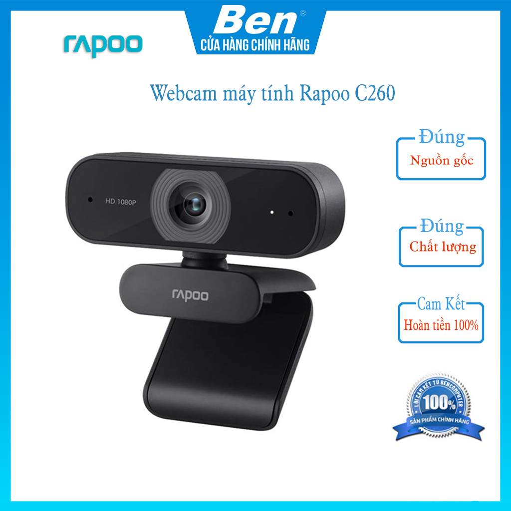 Webcam máy tính rapoo c260 fullhd 1080p - bảo hành chính hãng 2 năm -ben computer store