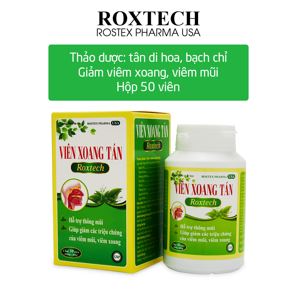 Viên Xoang Tán Roxtech thảo dược tân di hoa, bạch chỉ giúp thông mũi, giảm viêm mũi dị ứng, viêm xoang - 50 viên