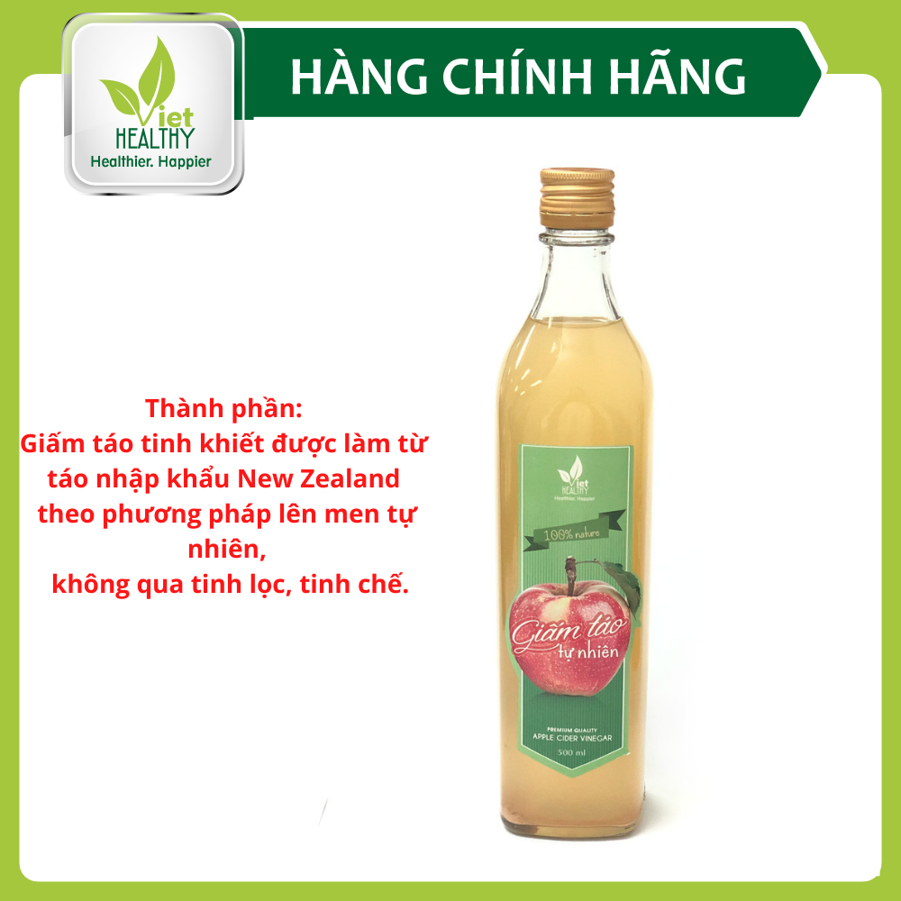 Giấm táo tự nhiên Viet Healthy 500ml- Dấm táo nguyên chất viethealthy có tác dụng rửa sạch tồn dư hóa chất...