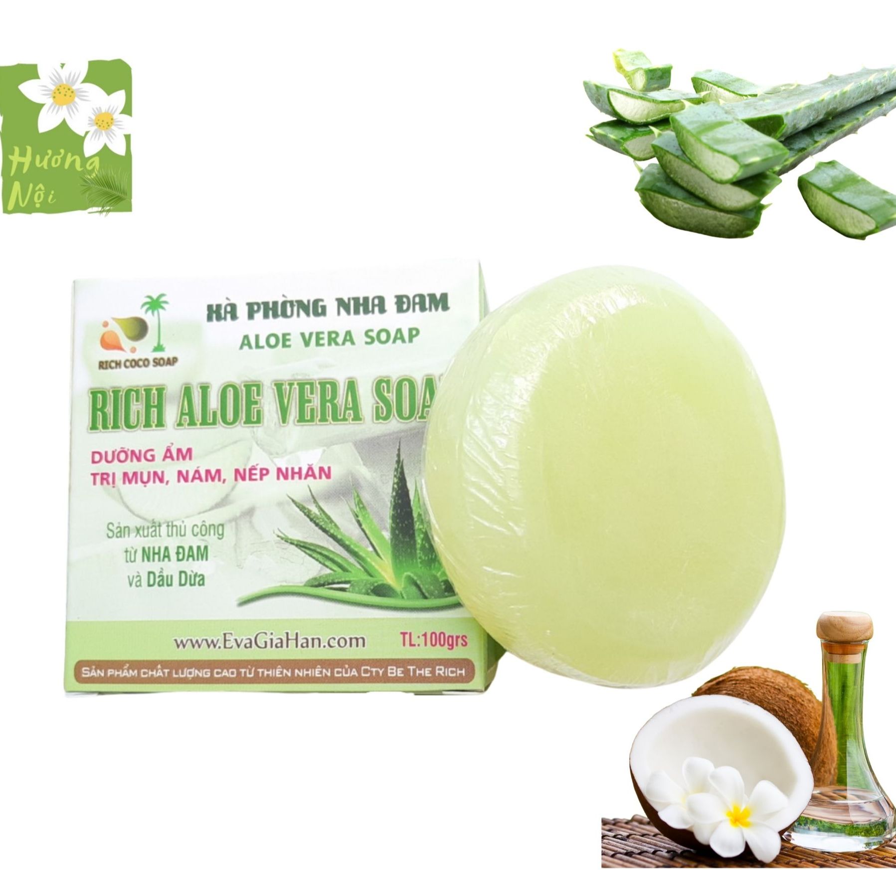 [HCM]Xà bông dừa - nha đam dưỡng ẩm chống lão hóa giảm mụn viêm 100g
