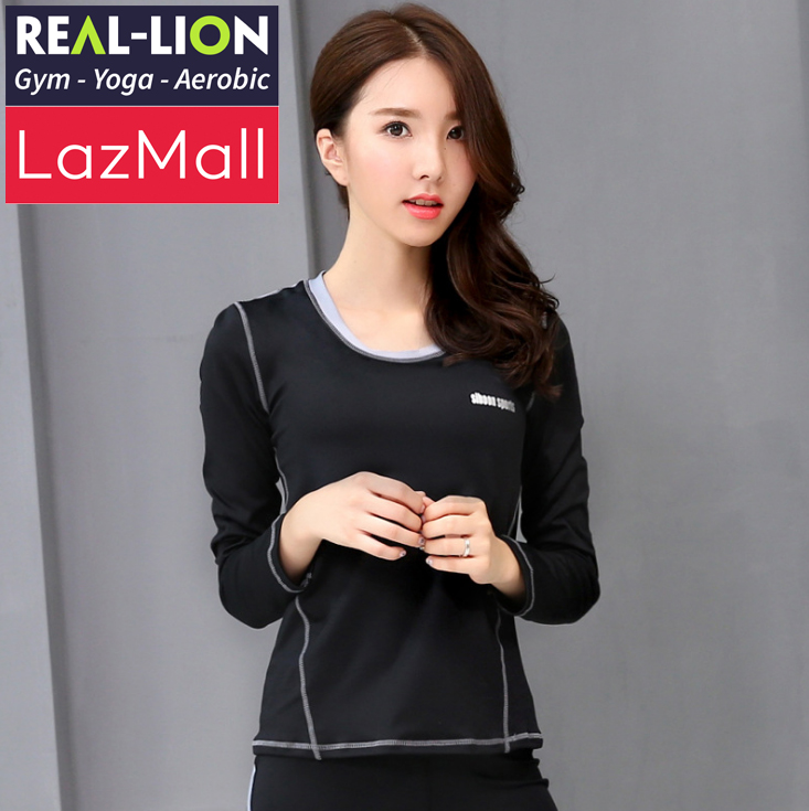 Áo thun thể thao nữ dài tay REAL-LION tập Gym, Yoga, Aerobic - Áo tập gym co giãn tốt, thấp hút hồ hôi - RL15