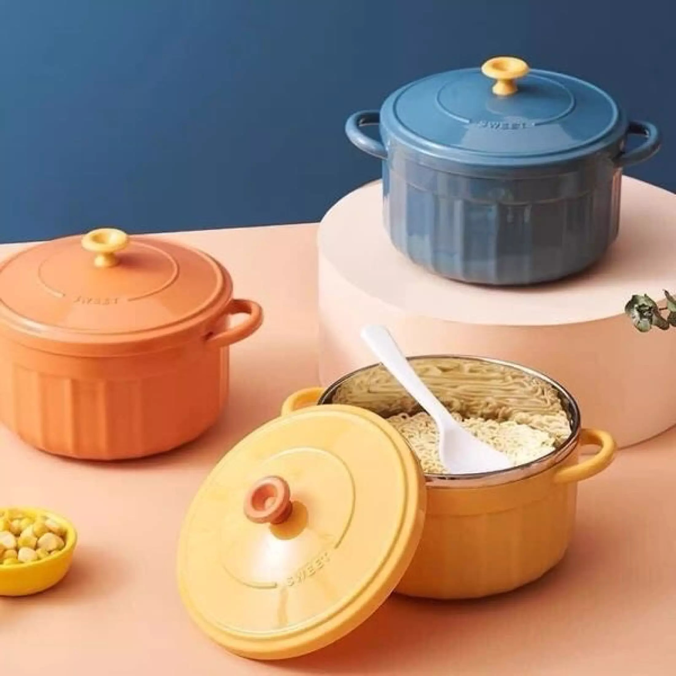 Bát úp mì | Bát ăn mì tôm inox 2 lớp cách nhiệt hình chiếc nồi có nắp đậy | tonashop