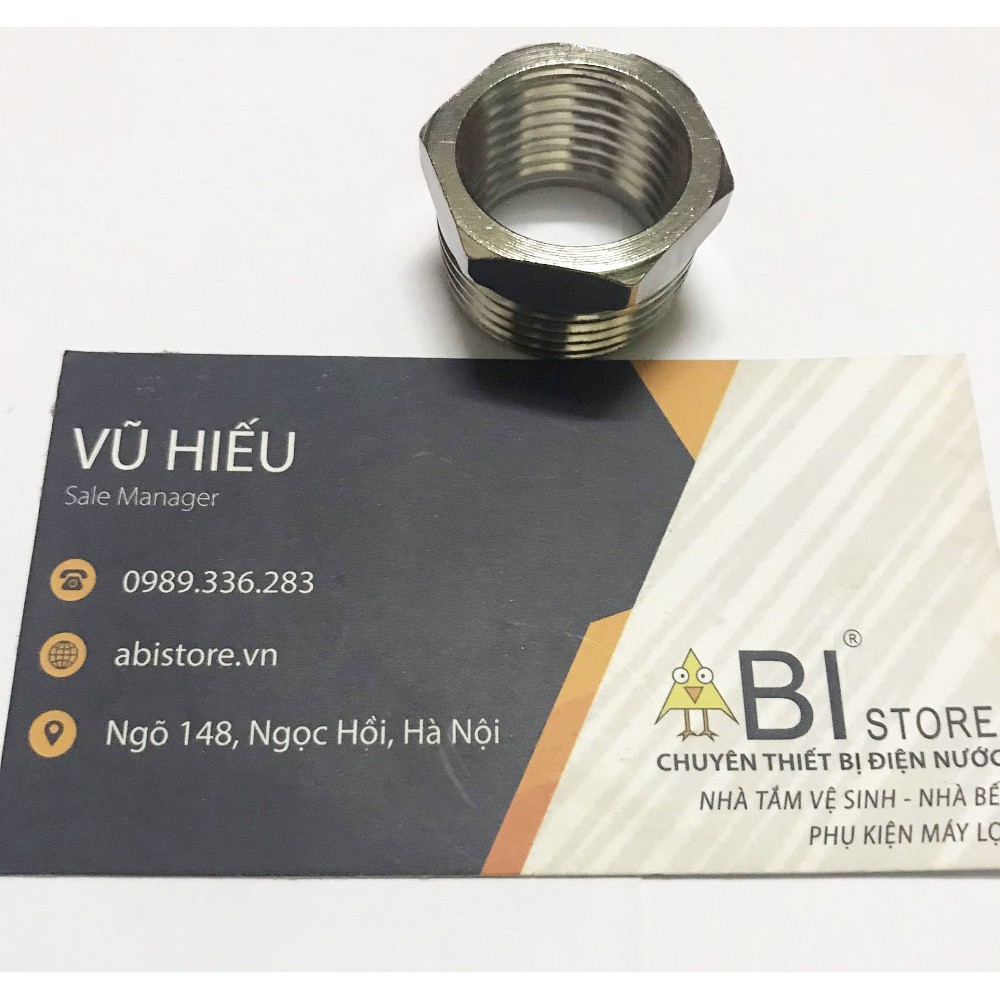 Lơ Thu 20/15 (27-21) Inox Bóng ( Cà Rá Inox, Đầu Nối Ống Nước Ren Ngoài )