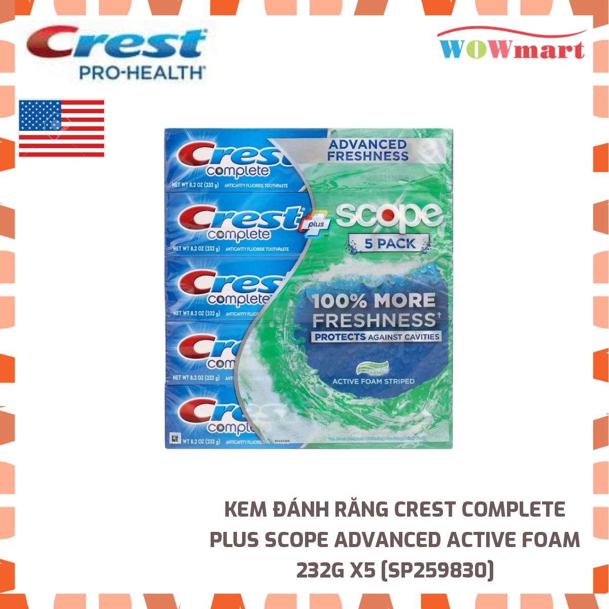 Kem đánh răng Crest Complete Plus Scope Advanced Freshness 232g x5