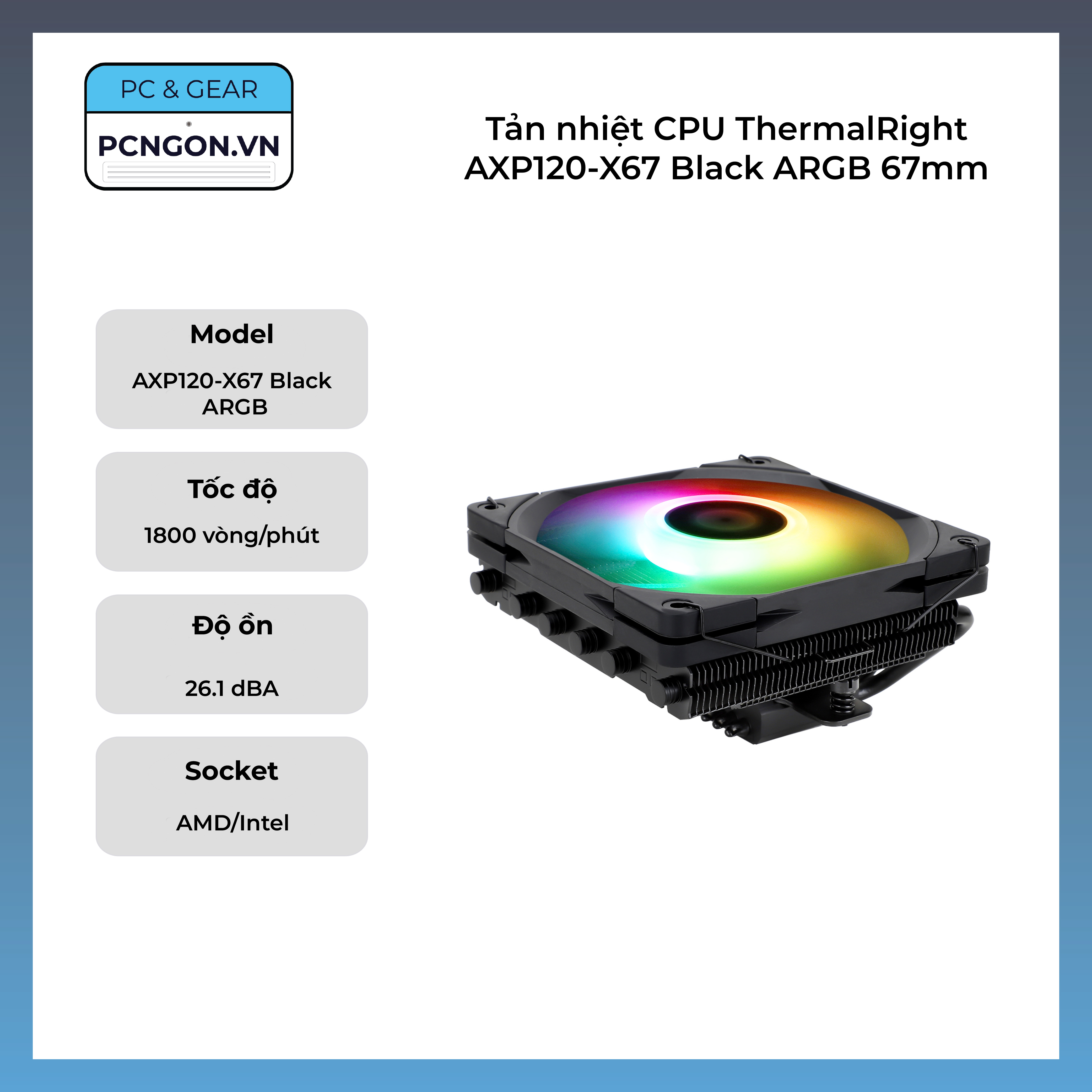 Tản nhiệt cpu thermalright axp120-x67 black argb 67mm