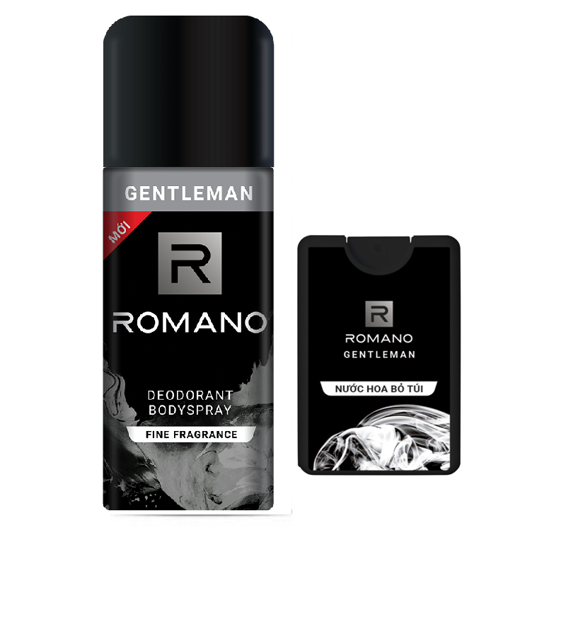 Combo Romano Gentleman: Xịt khử mùi toàn thân 150ml+Nước hoa bỏ túi 18ml