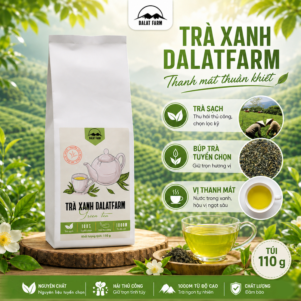 Trà Xanh DalatFarm - Túi thiếc 110 g