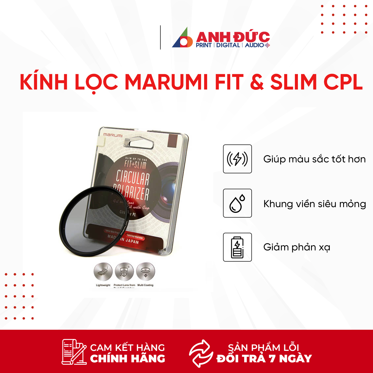 Kính lọc máy ảnh marumi fit & slim cpl để chụp cận cảnh mc - hàng chính hãng