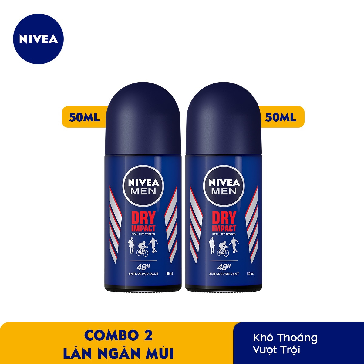Combo 2 lăn ngăn mùi nivea men dry impact khô thoáng 50ml x 2 chai