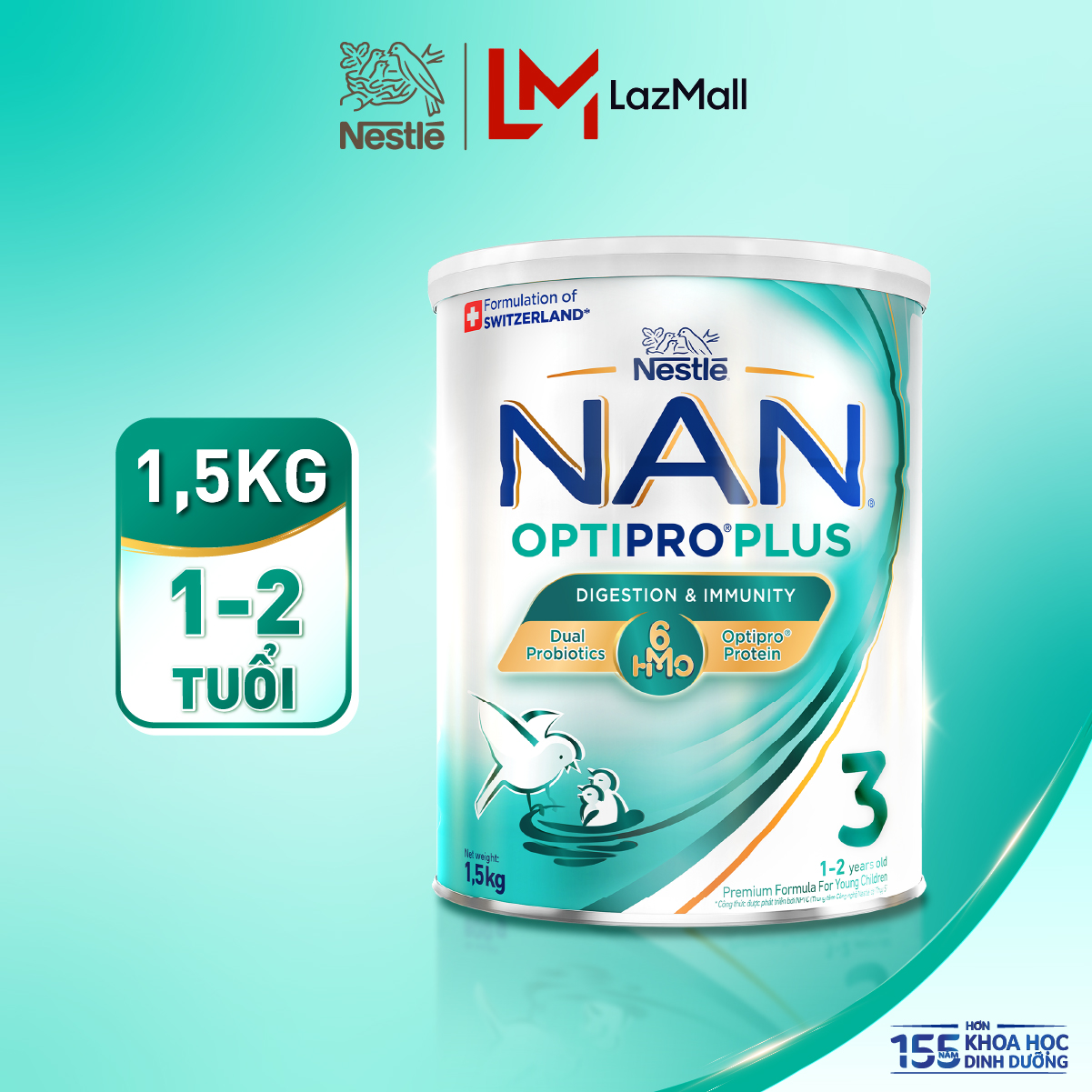 Sữa bột Nestle NAN OPTIPRO PLUS số 3 1500g Công Thức Thụy Sĩ Cho Bé 12 - 24 Tháng Có Đạm OPTIPRO, 6HMO  Lợi Khuẩn Kép