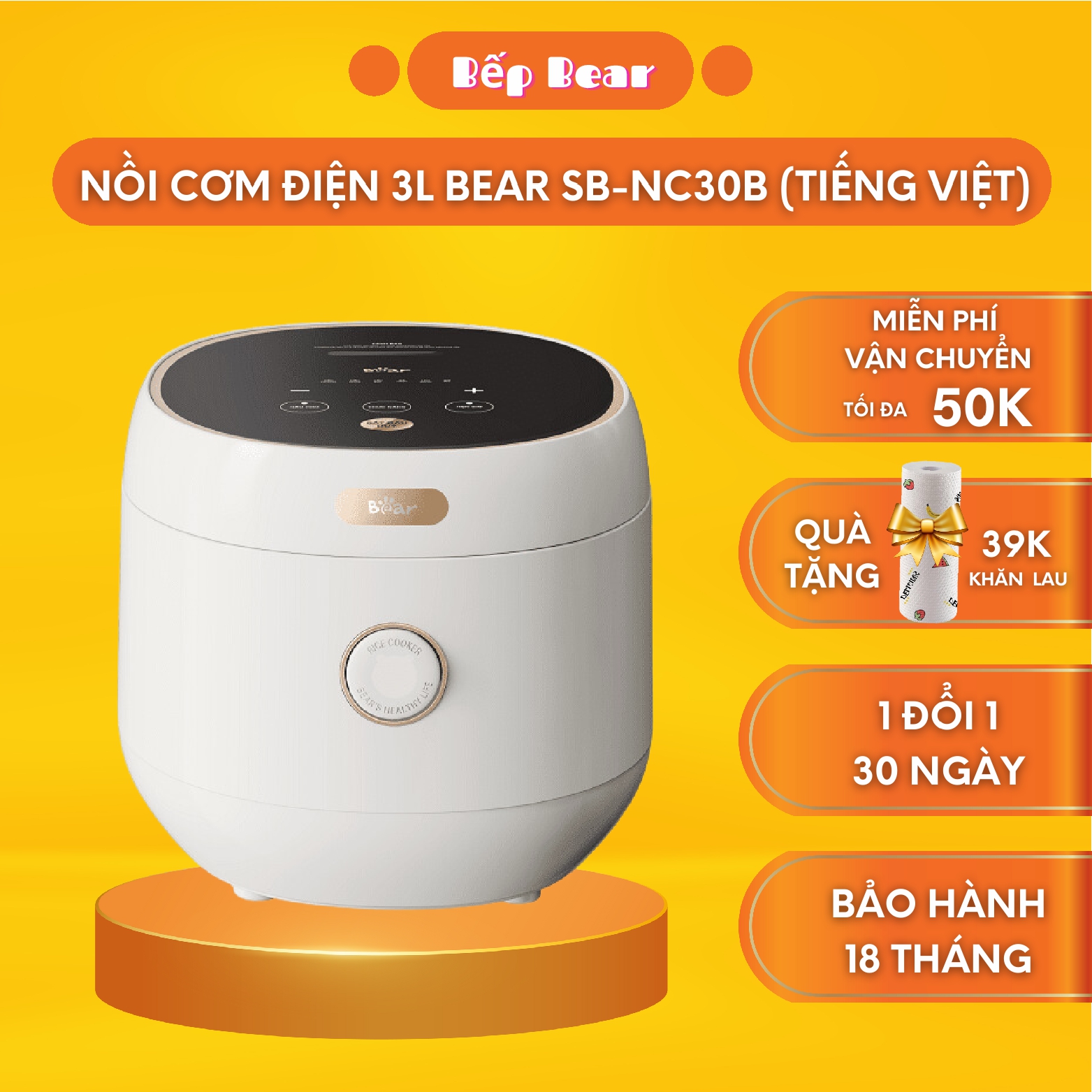 Nồi cơm điện đa năng, nồi cơm điện thông minh bear 8 chế độ nấu, nấu cháo, hầm canh, bản quốc tế bảo hành 18 tháng